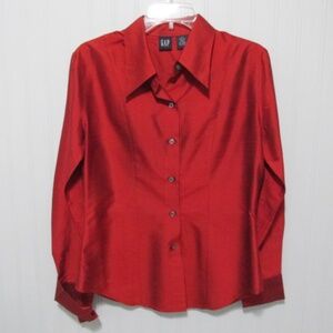VTG GAP Ruby Red Long-Sleeved Silk Blouse, Size M